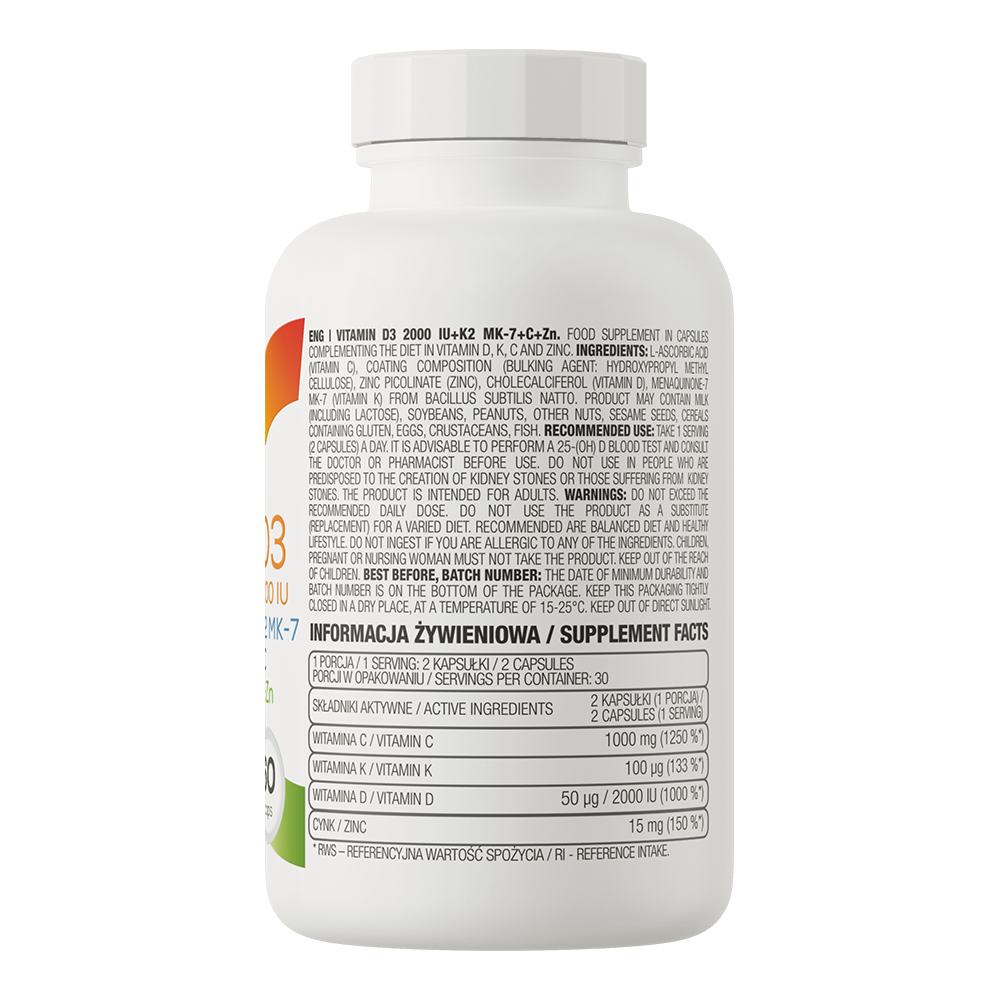 OstroVit Vitamin D3 2000 IU + K2 MK-7 + C + Zinc 60 caps