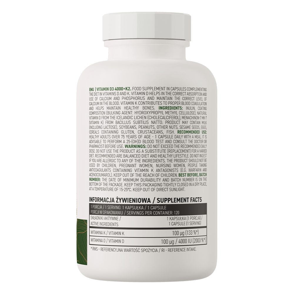 OstroVit Vitamin D3 4000 IU + K2 Vege 120 caps