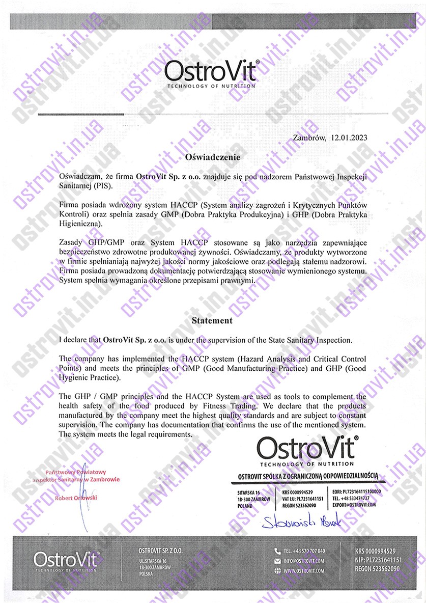 HACCP GMP GHP OstroVit